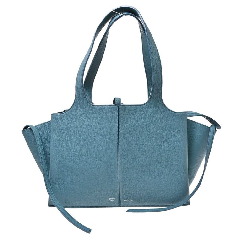 Celine Tri-Fold Grained Calfskin Blue Leather Shoulder Bag Bag